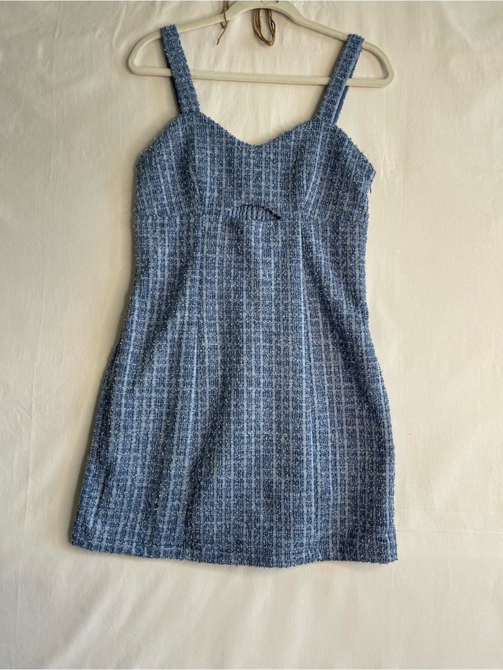 Textured Blue Mini Dress with Straps